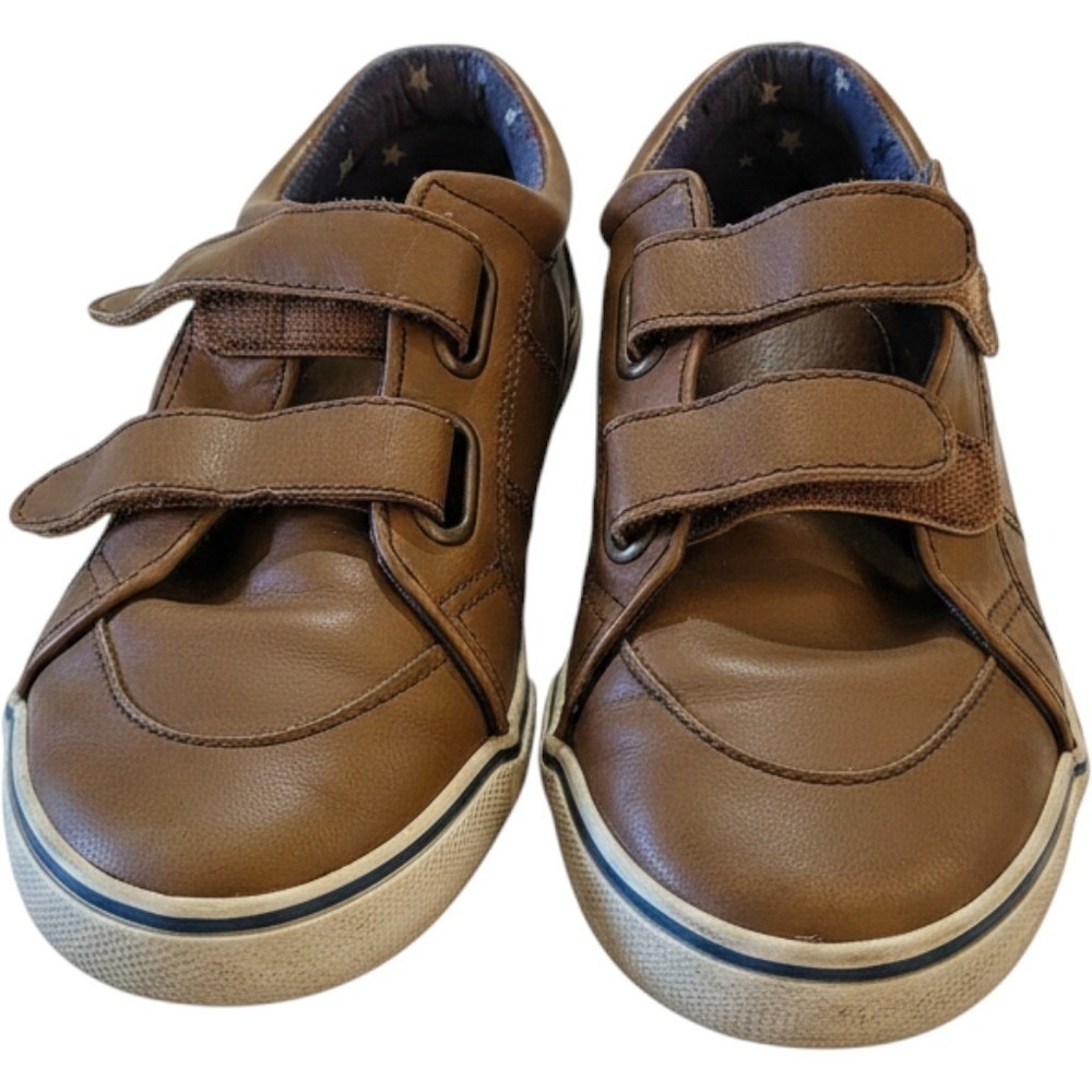 Boys Brown Faux Leather Double Strap Sneakers Shoes Size 12 Kids